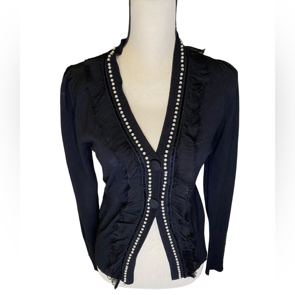 Alannah Hill Black Cardigan with Pearl and Silk Trim